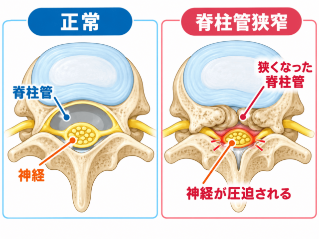 正常と脊柱管狭窄の比較図