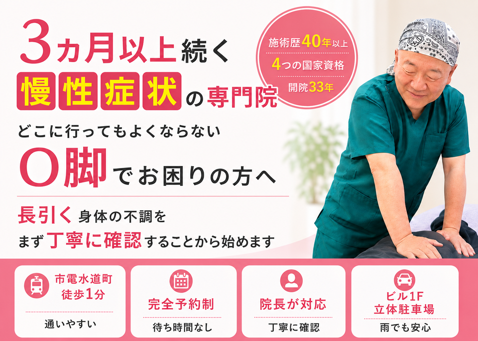 O脚や脚のラインでお悩みの方へ|熊本市水道町のすがはら筋整骨院