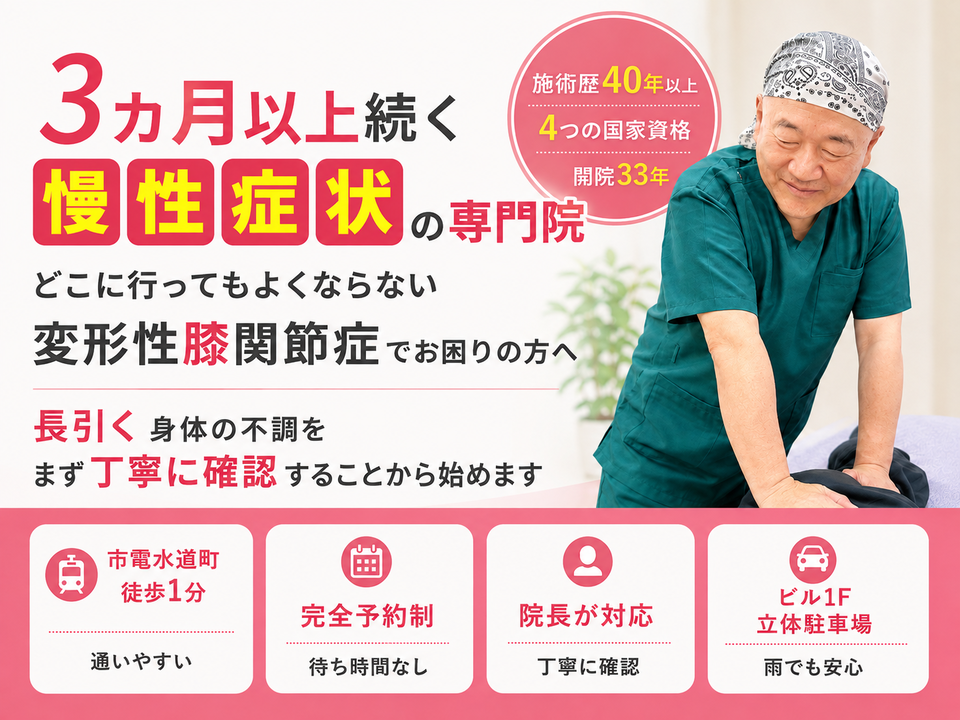 変形性膝関節症による膝の痛みでお困りの方へ|熊本市水道町のすがはら筋整骨院