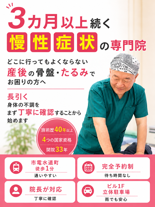 産後の骨盤、たるみや体の不調でお困りの方へ｜熊本市水道町のすがはら筋整骨院