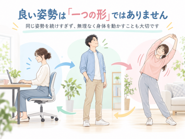 座る・立つなど姿勢を変えながら身体を動かす様子