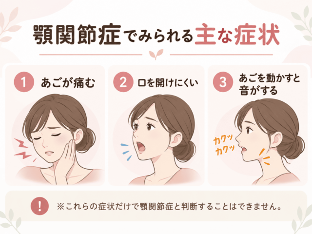 顎関節症でみられる主な症状｜あごの痛み・口の開けにくさ・関節音