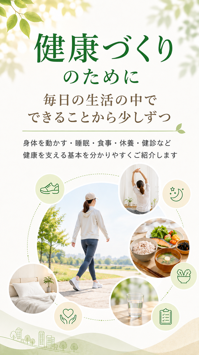 健康づくりのために、毎日の生活の中で、できることから少しずつ